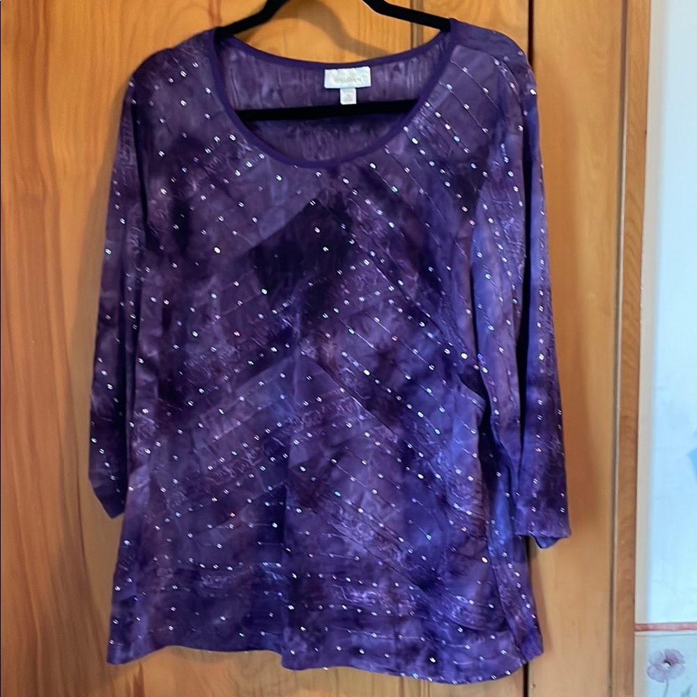 Dressbarn Purple Graphic Embellished Blouse